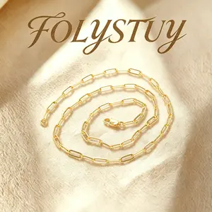 [3mm by 17.7inches Paperclip Necklace]【FOLYSTUY (Y133)】Paperclip Chain Link Necklace for Men & Women Elegant Evening Accessory