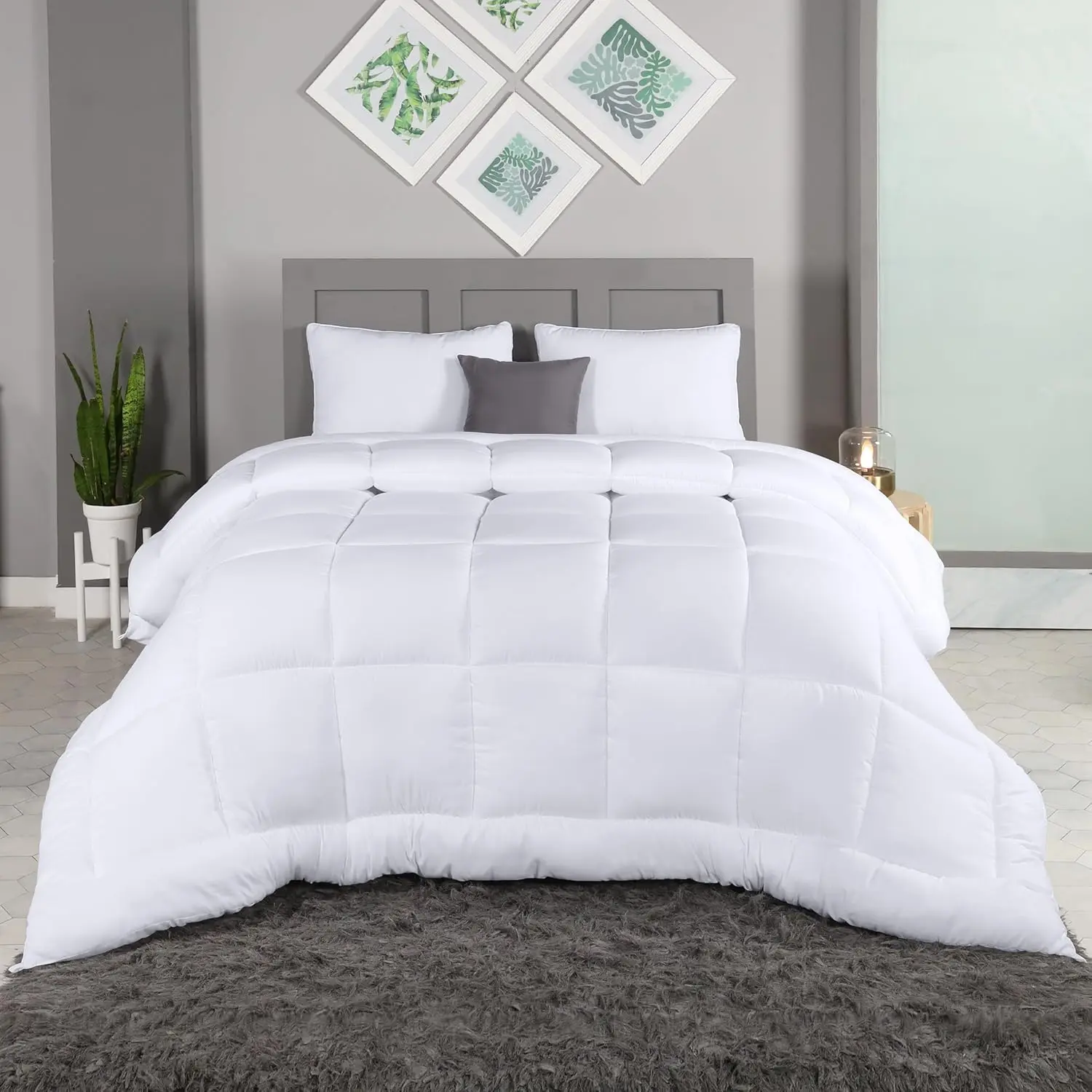Bedding All Season Down Alternative Quilted Queen Comforter, Duvet Insert with Corner Tabs, Machine Washable, Bed Comforter (White)