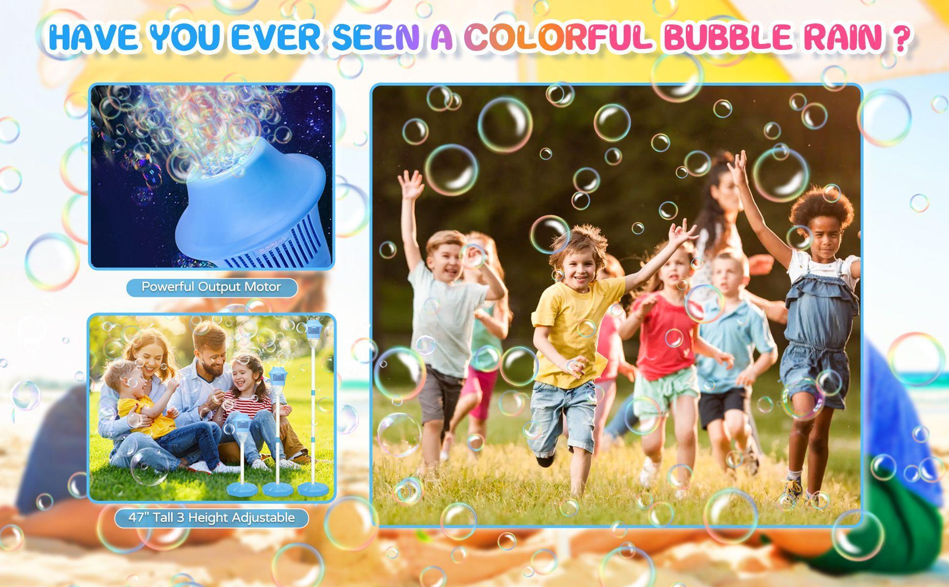 Automatic bubble machine for kids, spring and summer bubble toy, with lights, rechargeable for outdoor use, perfect Easter gift for children.