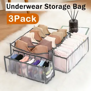 3 Counts Foldable Underwear Organizer, Drawer Organizer Divider Bins for Bras, Socks, Ties, Underwear Storage Box, Stackable for Added Storage Flexibility
