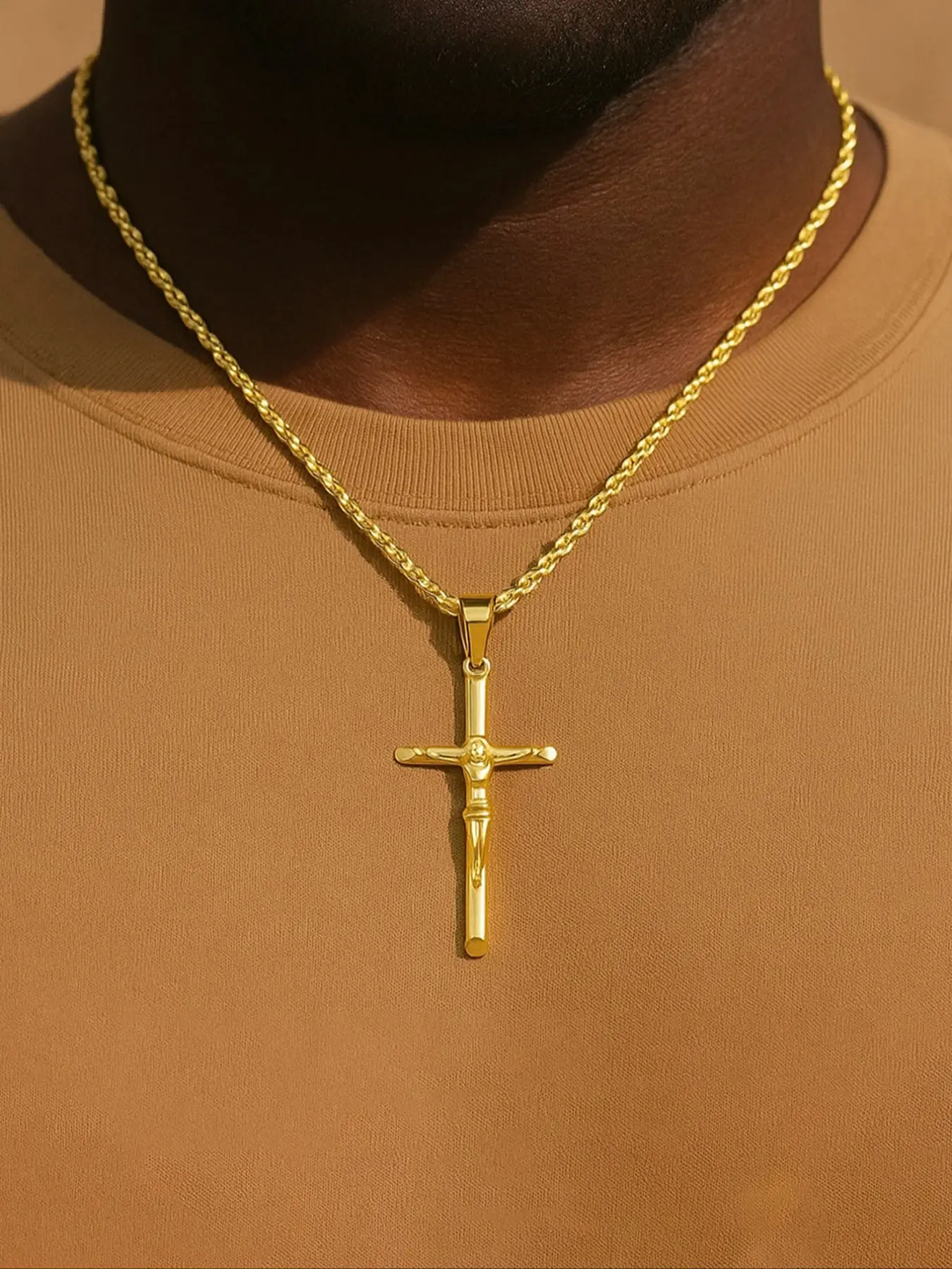 Jesus Cross Necklace, Braided Chain Design, Durable Religious Jewelry Gift, Stainless Steel Punk Style, All Seasons Wear