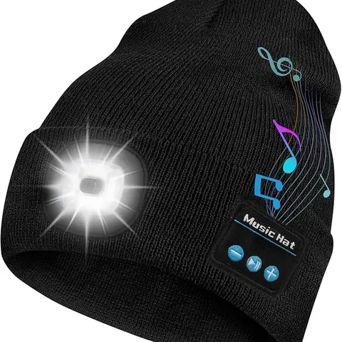 Multifunctional Bluetooth Beanie with LED Headlight - Unisex Adjustable Dad Hat, 110dB HD Stereo Audio, Bluetooth Chip, 3 Adjustable Brightness Settings, USB Charging Warm Tech Hat with Built-in Speaker Mic, for Biking, Thanksgiving Gift