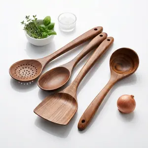 5-Piece Premium Wooden Kitchen Utensil Set with Ergonomic Handles, 100% Natural Eco-Friendly Material – Includes Soup Spoon, Tablespoon & Wok Spatula, Heat-Resistant, Easy-to-Clean, Durable Cooking Tools for Nonstick Pans dead supply cabbage scraper