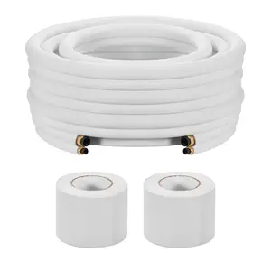 VEVOR 100ft Mini Split Line Set, Summervibes,Summervibes, 1/4” & 3/8” OD AC Copper Tubing Pipe, 3/8 White PE Thickened Insulated Coil with Flared Nuts, Strapping Tapes, for Mini Split Air Conditioner HVAC or Heat Pump System