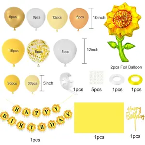 Sunflower Birthday Party Decorations Kit - DIY Happy Birthday Banner, Foil Balloons, Garland, Sunflower Heads, Table Covers & Cake Toppers - 146 Pack for Baby Shower Décor or gifts boyfriend Set Metallic