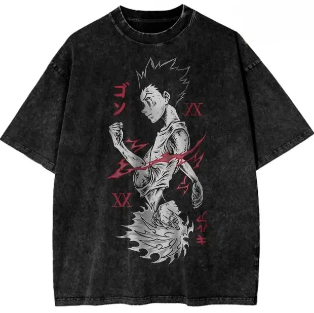 Men's Killua Zoldyck Graphic T-Shirt - Retro Hunter x Hunter Anime Streetwear in Soft 230g Heavyweight Cotton, Relaxed-Fit Round Neck, Fabric, Fashion, Ribbed, Hang Dry