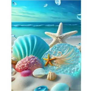 5D Diamond Painting Fantasy Shell Seaside Scenery Diamond Embroidery Design Mosaic Cross Stitch Kit Girls' Bedroom Home Decoration Gift
