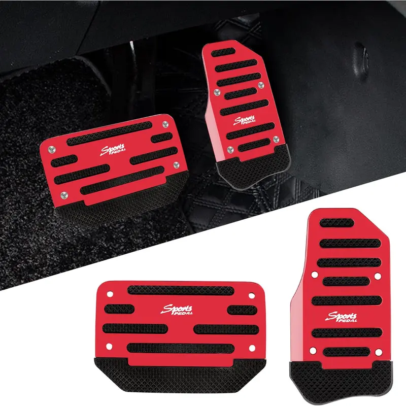 2PCS Car Pedal Covers Premium Aluminum Alloy Non-Slip Gas & Brake Pedals Covers for Safe Driving Universal Fit for Cars Trucks SUVs Vans with Automatic Transmissions Red.