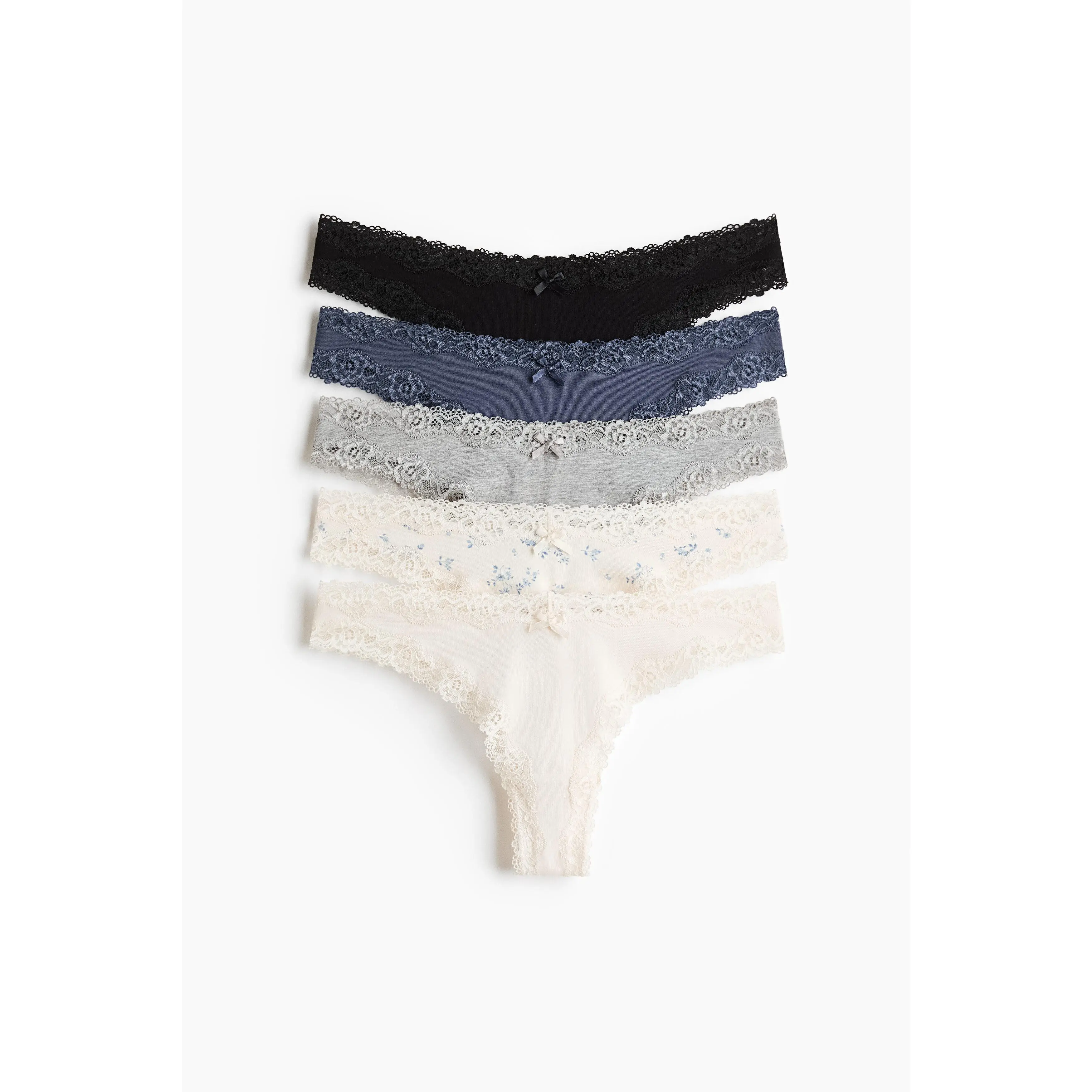 H&M 5-pack cotton and lace Brazilian briefs