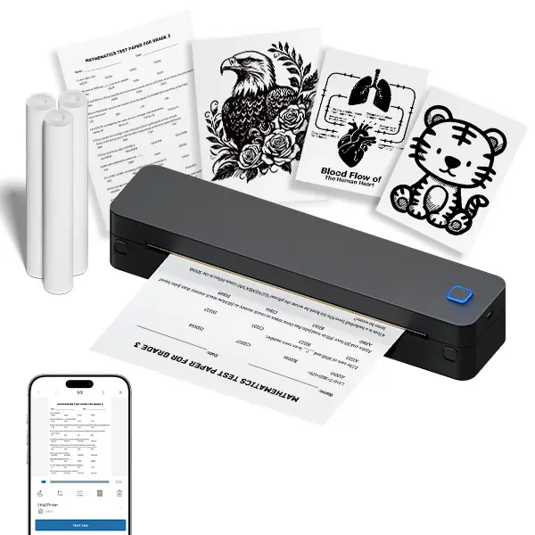 POLONO D830 Portable Printer Wireless Bluetooth Thermal Inkless Printer for 8.5"x11" US Letter Compatible with iOS Android Laptop for Office Car Home Tattoo Stencil Printing