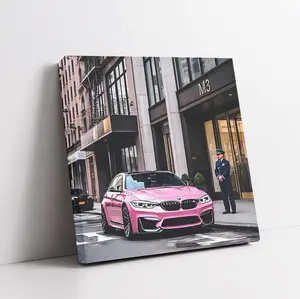 Bmw M3 Pink In New York, Ny For Mens Room Cars Wall Art Framed Canvas Vehicle