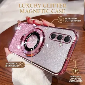 Phone case: Soft Bling Glitter with Ring Magnetic Protect Back Cover for Samung Galaxy A15 A05 A05S A35 A25 A55 A14 A34 A54 S26 S25 S24 S24Plus S24Ultra S23 S23Ultra S23Plus S22 S22Ultra S22 S23FE S21FE case