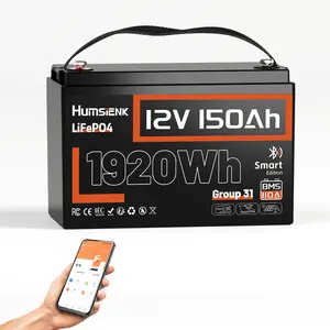 HumsiENK 12V 150Ah LiFePO4 Battery, Group 31, 15000+ Deep Cycles, Lithium Iron Phosphate Battery, Built-in 110A BMS, Portable Power Station for Home Backup Power, RV, Marine, Trolling Motors