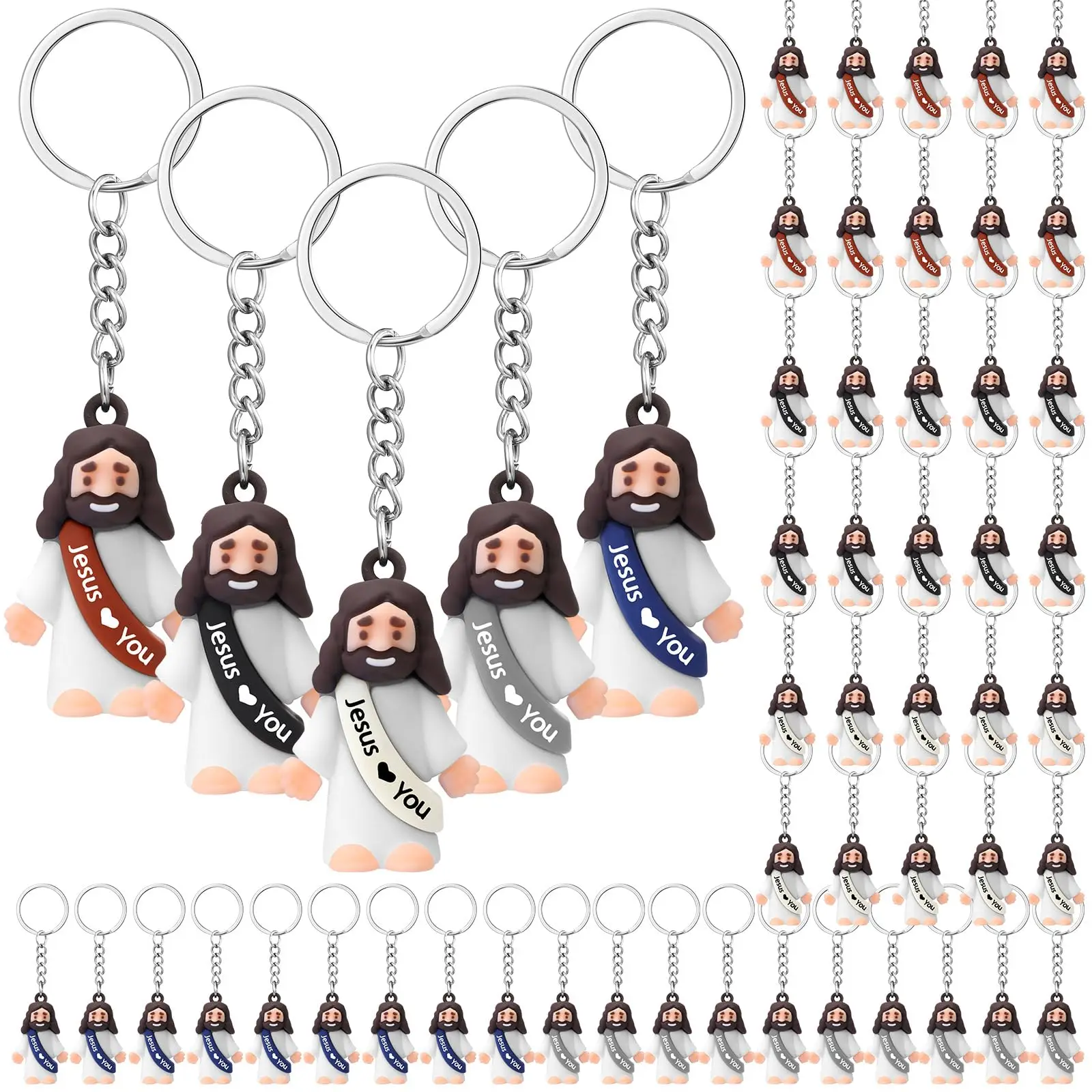 Mini Jesus Figurine Keychain 24Pcs/48Pcs Christian Trendy Keychain Bulk Jesus Love You Keychain Perfect for Men and Women Bags Backpacks Cars Keys Rel