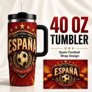 40 oz Insulated Tumbler with Handle and Straw, Double Wall Vacuum Stainless Steel Travel Mug, Leak Resistant BPA-Free Lid, Keeps Drinks Hot 6H Cold 12H, Spain Soccer Themed Sports Cup for Car, Office, Travel, Gym & Outdoor Use
