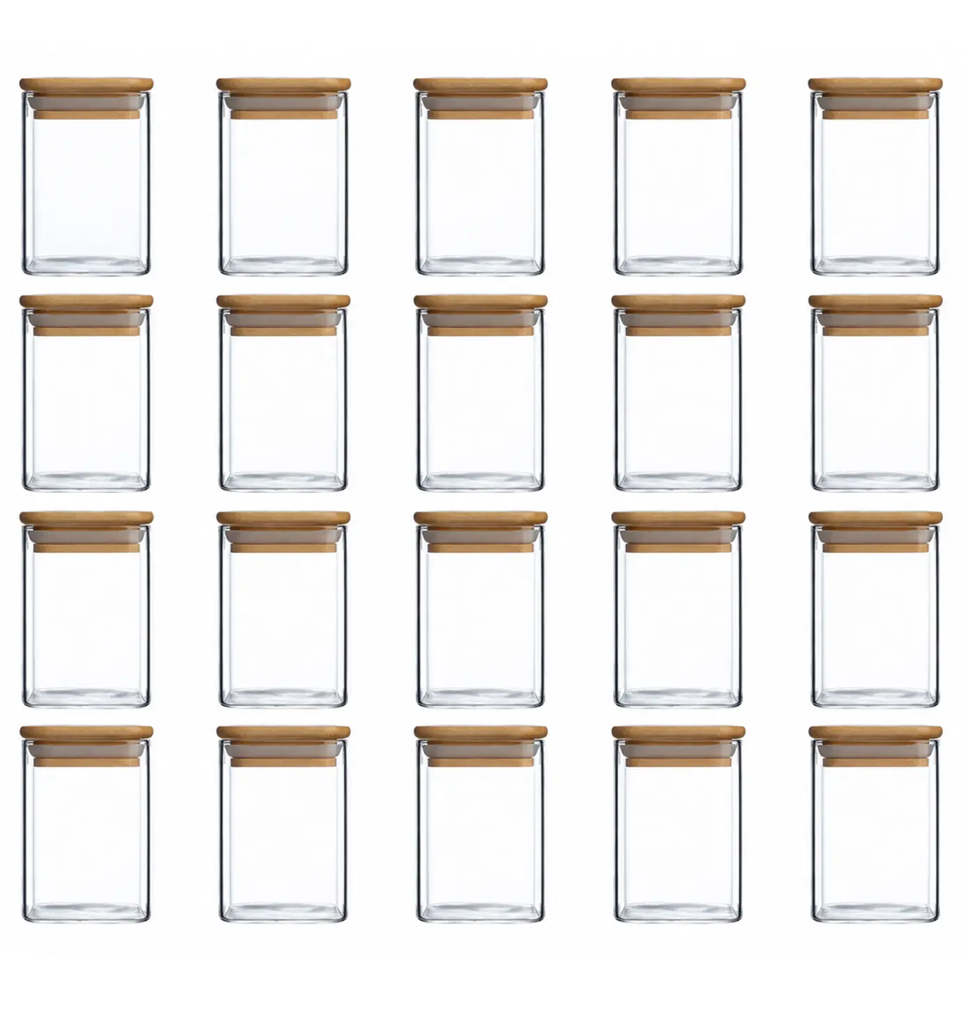 24-Piece Minimalist Wide Mouth Borosilicate Glass Storage Container Set - 8oz Transparent Square Jars with Bamboo Covers & Labels, Stackable Fresh-Sealed Home Use Food Preservation Solutions for Kitchen