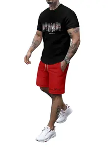 Men's New York Print T-Shirt Set, Casual Loose-Fit Two-Piece, All-Season Wear, No Buttons or Zippers, Shorts Included
