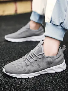 Men's Mesh Breathable Lightweight Sneakers, Casual Comfortable Sports Running Shoes, Male All-match Round Toe Shoes for Daily Wear, Footwear, Knitted Running Shoes