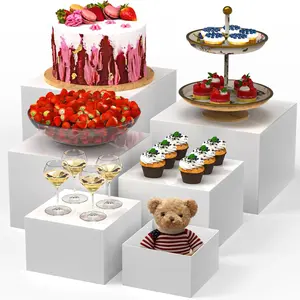 6 white display boxes, can be used as buffet display stands and supports, food display stands for party tables (6 pieces, white)