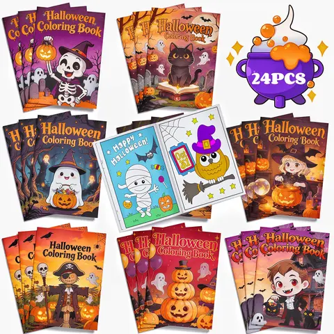 Halloween Coloring Book Set 24PCS Featuring Fun Skeletons Ghosts and Pumpkins Perfect for Kids Art Activities Spooky and Pumpkin Coloring Book   cute cozy daily activity books for Halloween
