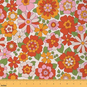 Vintage Boho Plant Floral Fabric by The Yard,60S 70S Groovy Waterproof Outdoor Fabric,Retro Hippie Floral Upholstery Fabric,Botanical Colorful Fabric