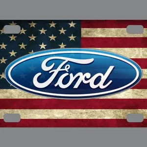 Ford emblem license plate weathered aged american flag aluminum, License plate frame