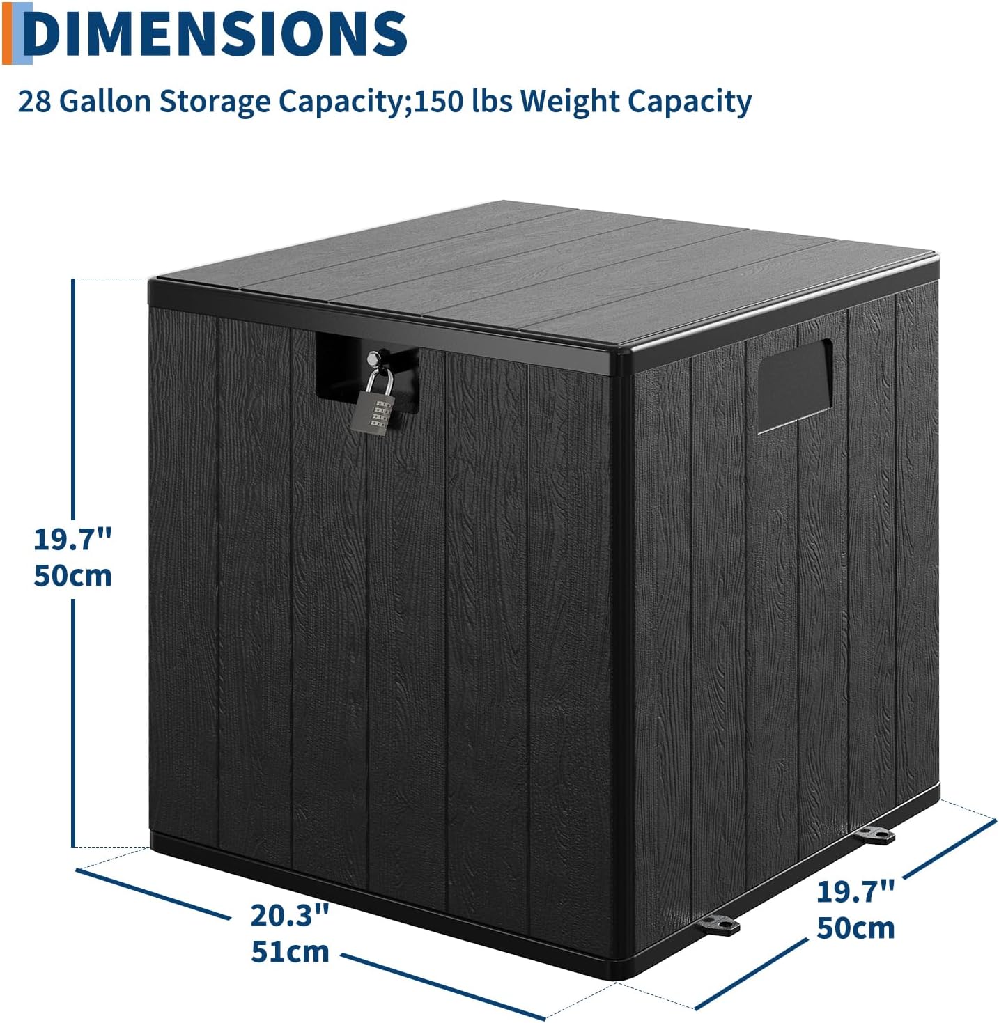 28 Gallon Deck Box, Waterproof Outdoor Storage Box with Lockable Lid, Heavy-Duty Resin Patio Furniture Cushion Storage Container for Garden, Backyard and Poolside