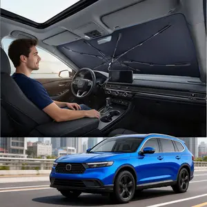 （55" x 31"）Windshield Sun Shade Umbrella for Honda Civic - [Vinyl Coating Heat Shield] Protect Car from Sun Rays & Heat Damage Keep Cool and Protect Interior, Spring Structure Edge