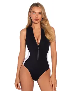 Sleeveless Surfy - Contour Black/White Ultra Supportive Shelf Bra with Removable Pads