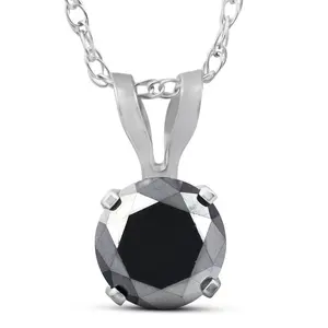 1/2ct Black Diamond Solitaire Pendant 14K White Gold