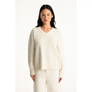 SET X PARKE COTTON V-NECK SWEATER - CREAM