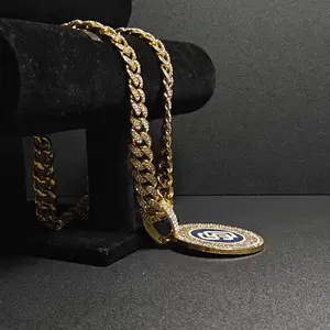 Personalized Baseball Pendant Necklace Hip Hop Alloy Diamond Encrusted Cuban Chain