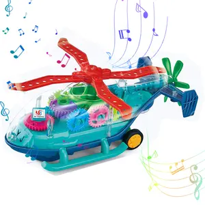 Kids Toys,Light Up Transparent Helicopter Toy with Colorful Moving Gears, 360° Bump & Go Sensory Toy for Toddlers 2+, Christmas Birthday Gift for Boys Girls