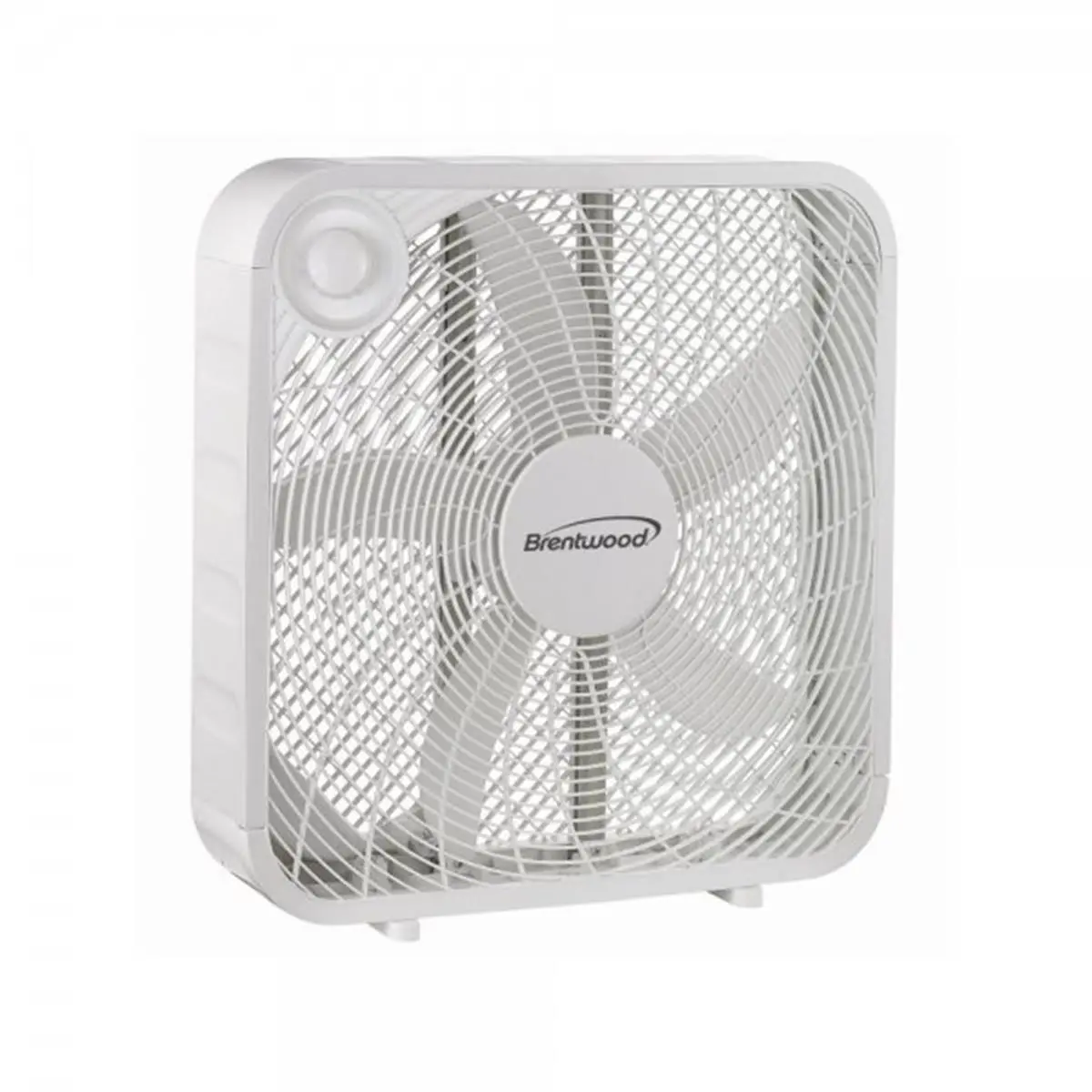 Brentwood 20 in. Slim Compact Box Fan - 3-Speed High Velocity, 5-Blade, White, 1-Year Limited Warranty, Home Cooling Household Appliance, Stand Portable Fan