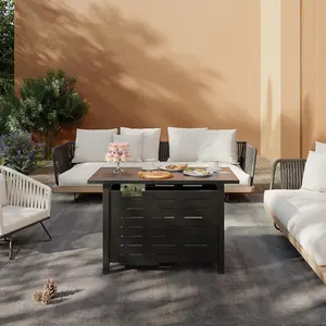 【1 Packages Shipping】 Aoxun 40/41/44 in Propane Fire Pit Table , 50,000 BTU Outdoor Gas Fire Table with Waterproof Cover, Rectangular Steel Fire Table with Lid and Lava Rock for Outdoor, Patio, Backyard,Metal Black 3