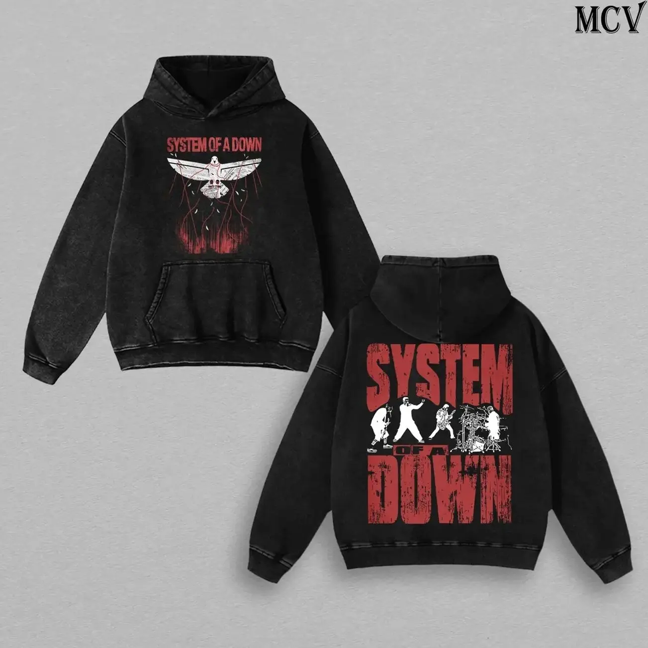 System of a Down SOAD Vintage Heavyweight Washed T-Shirt, Washed Hoodie, Sweatshirt Nu Metal Graphic Tee Music Lover Gift ZJQ
