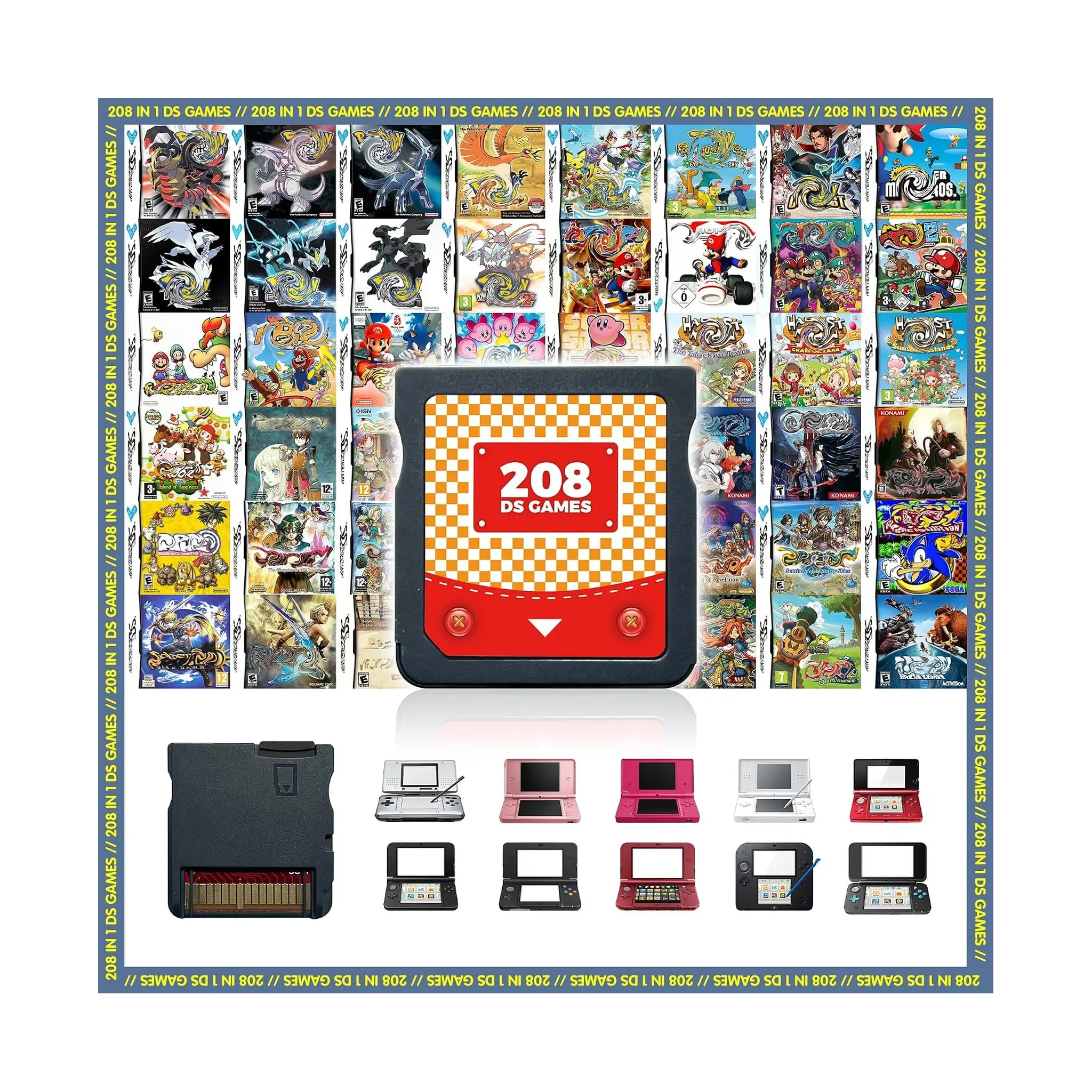 208 in 1 Super Combo Retro Game Cartridge for NDS NDSL NDSi 3DS 2DS - Multi Game Collection