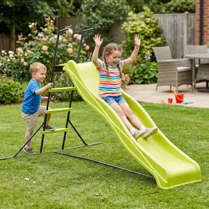 Kids Slide 7ft Freestanding Indoor Outdoor Playground Equipment - Heavy Duty Plastic Slide Ages 3+ with Stable Base, Easy Assembly(Green + 7FT)
