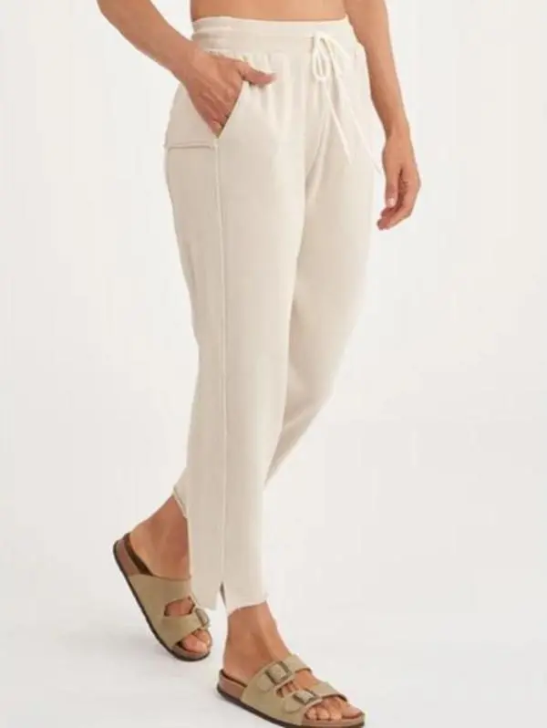 Women's Minimalist Vintage Washed Soft Cloud Effortless Comfy Ankle Capri Cotton Pants - Adjustable Waist Drawstring Pants, Casual Pockets Bottoms, Effortless Pants