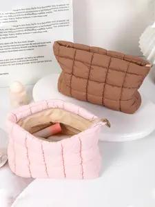 1pc  Women's pleated makeup bag, solid color hand-held bag, zipper closure, fashionable and versatile, simple and stylish small bag suitable for daily work, commuting, shopping, dating, women's makeup bag, Handheld Cosmetic Pouch