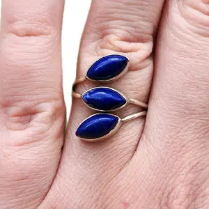 Sterling Silver Lapis Lazuli Triple Stone Ring