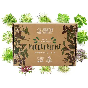 Self Watering Indoor Microgreens Kit - Hydroponic Microgreens Growing Kit for Vegetable Seeds & Herb Seeds - Broccoli, Rambo Radish, Red Tatsoi, China Rose Radish, Spicy Salad Mix, Basic Salad Mix Mountain Valley Seed Company