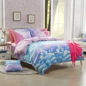 Feelyou All-Season Cloud Sky Duvet Cover Set - No Filler, Pink & Sky Blue Soft Comfy Rainbow Bedding Set (Queen Size, Quilt Option Available) for Home Bedroom Decor, Quilt Bedding Set