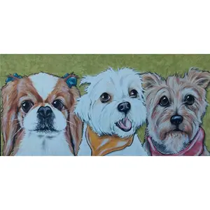 Multiple Pets Painted Custom Portrait Painting 12x24 handpainted Memorial, painted from photos of your pet, animal Art, personalized gift