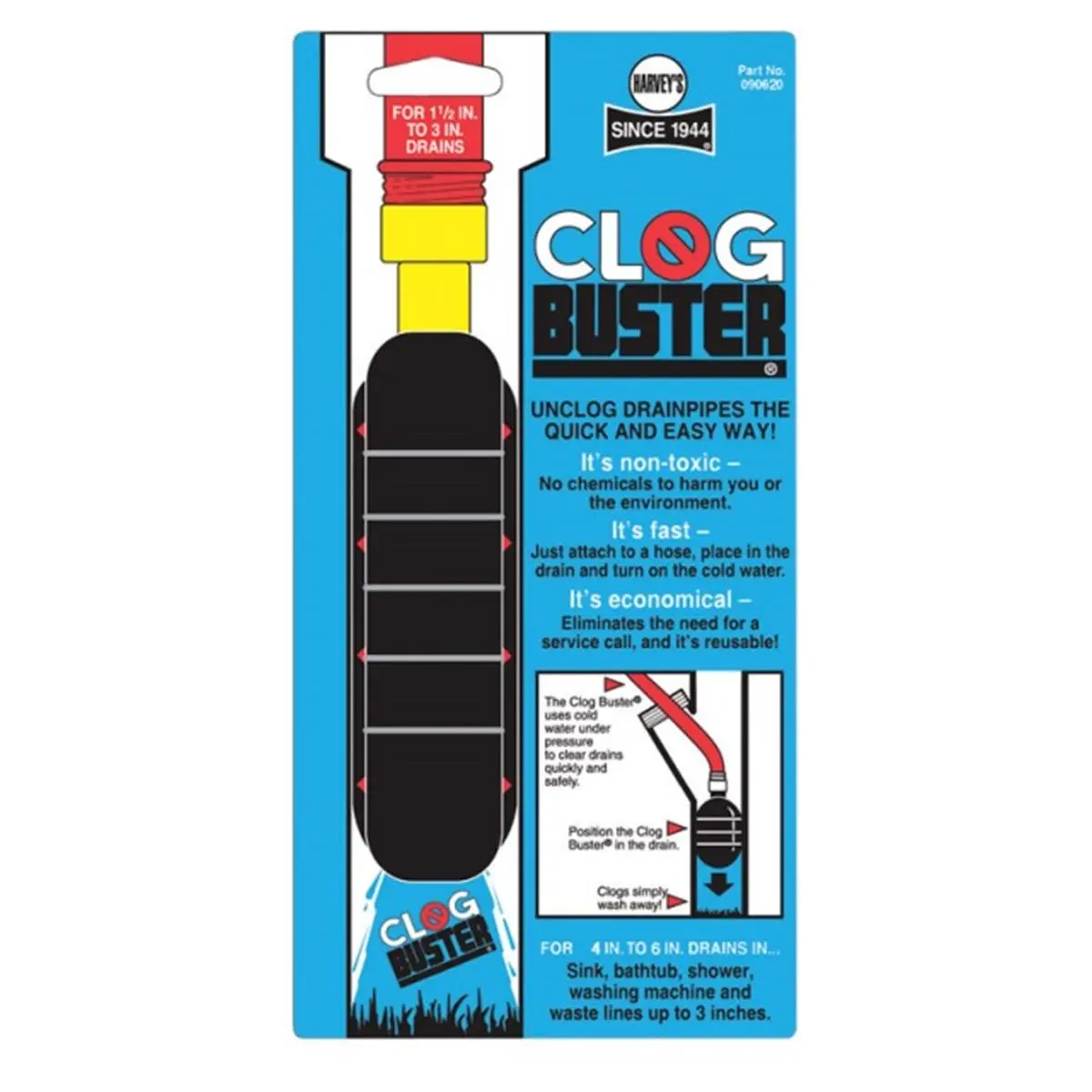 212 MAIN Clogbuster Toilet Plunger - Non-Toxic Reusable Drain Cleaning Tool, 1 lbs, 12.25" h x 6" w x 3" l, Fits 4-6" Drains, Eliminates Need for Service Calls