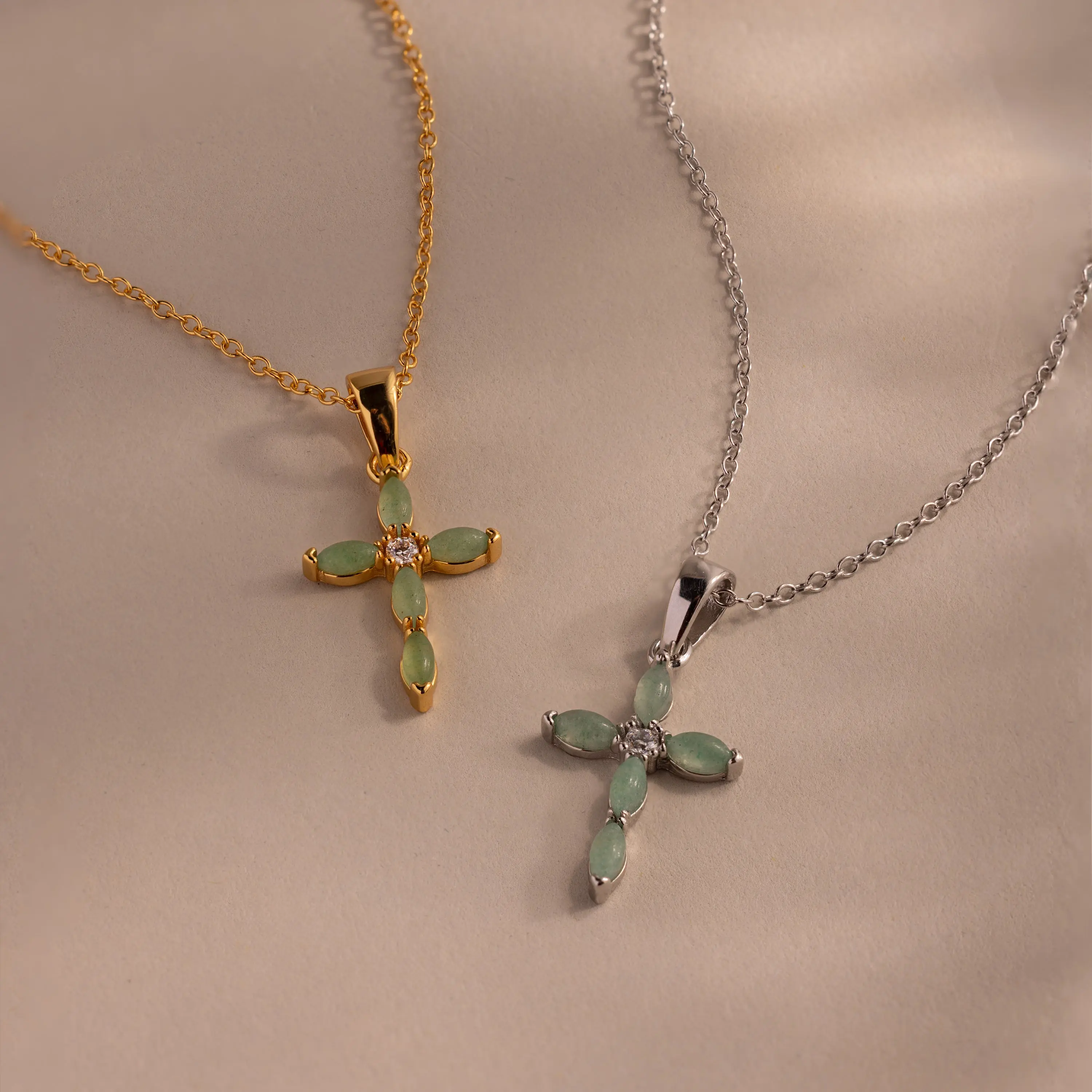 Marquise Jade Cross Necklace by Caitlyn Minimalist - Green Gemstone Pendant Necklace in Gold & Silver - Cross Charm Necklace - Religious Jewelry - Mother Gift