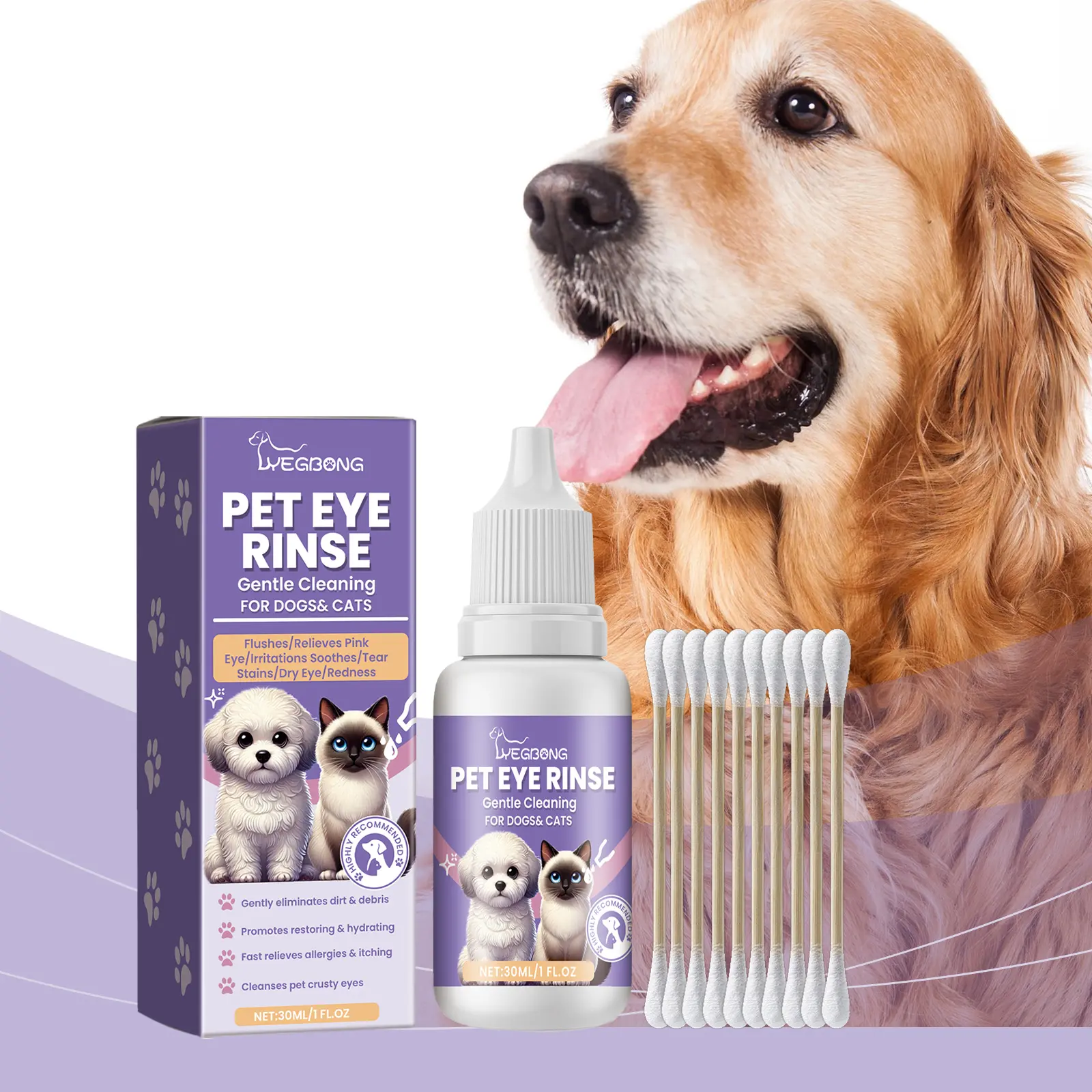 Gentle eye wash for pets, gently cleans eyes and eye discharge, moisturizes and protects pets' eyes