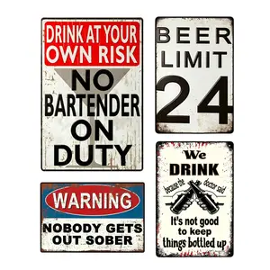 4pcs Funny Metal Tin Sign - Unique Novelty Vintage Plaque Decoration For Home, Room, Wall, Bathroom, Bar, Cafe, Garage - Funny Bar Sign, Retro Bar Wall Plaque,8×12Inch*4