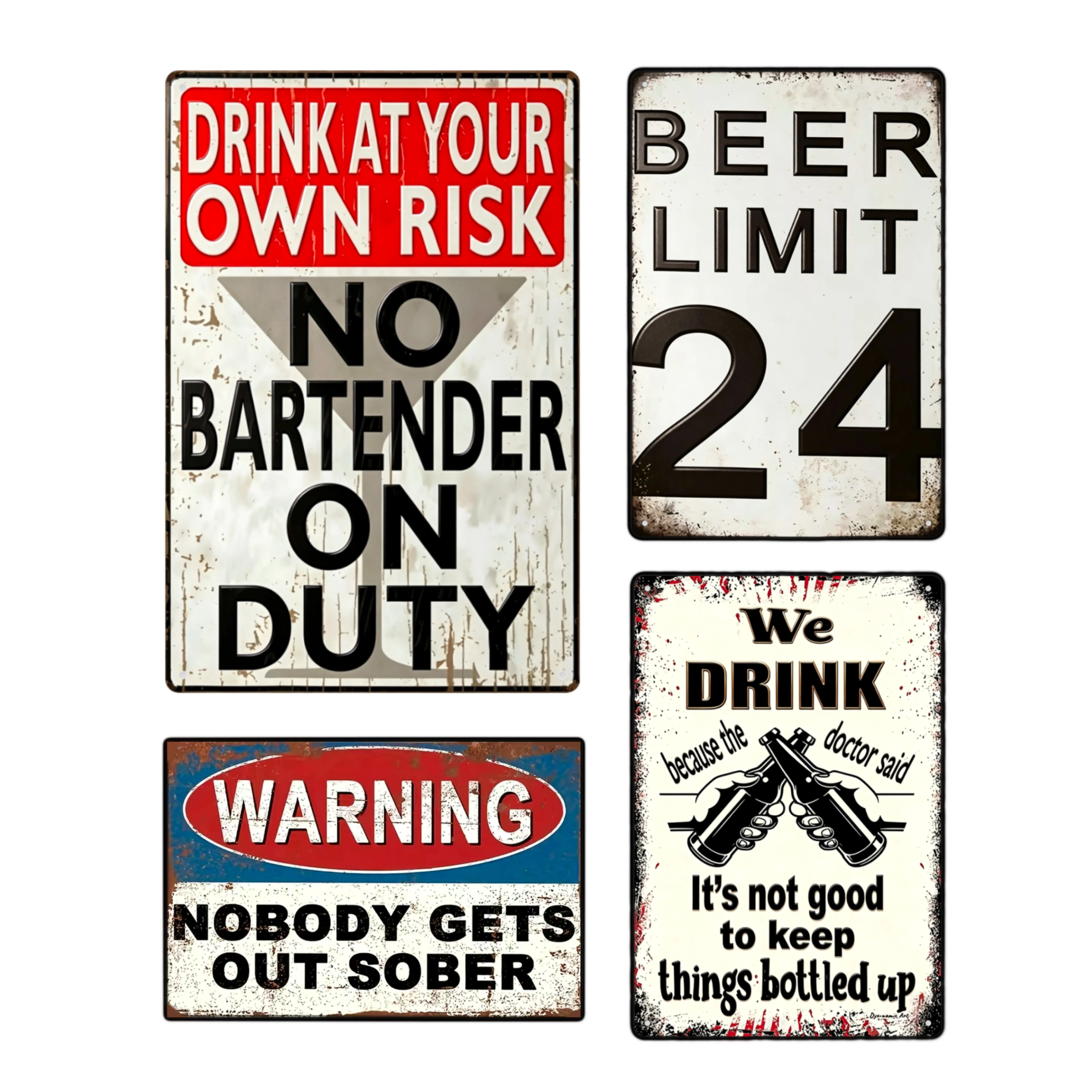 4pcs Funny Metal Tin Sign - Unique Novelty Vintage Plaque Decoration For Home, Room, Wall, Bathroom, Bar, Cafe, Garage - Funny Bar Sign, Retro Bar Wall Plaque,8×12Inch*4