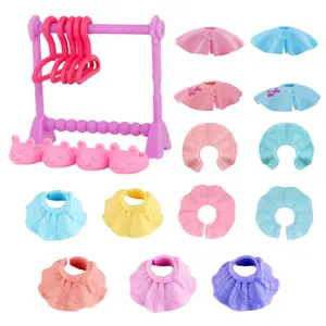 mini accessories Set Clothes Drying Rack Clothes Hangers Shoes and 5Pcs Assorted Colors Plastic Jackets for miniature cat and dog figures（B38+B36)